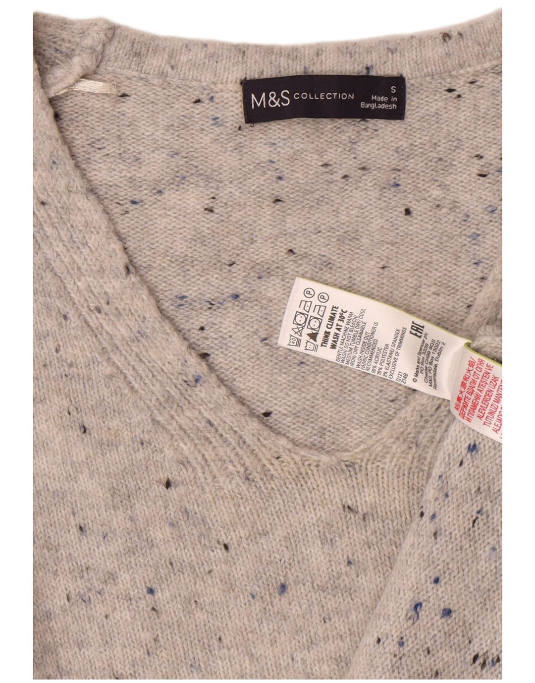 Marks & Spencer Pull col en V pour femme UK 10 Petit gris moucheté