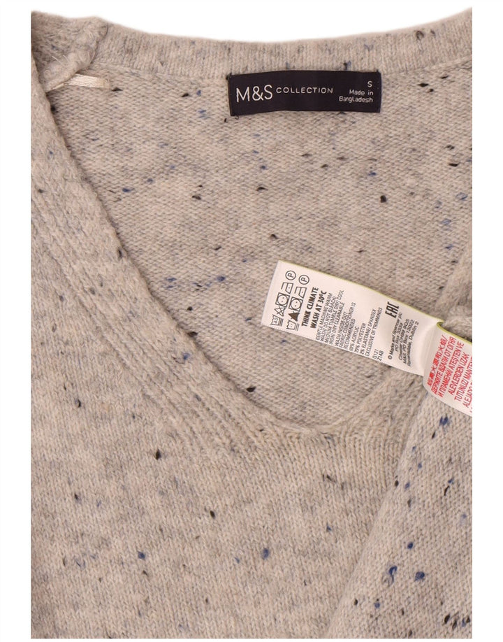 Marks & Spencer Pull col en V pour femme UK 10 Petit gris moucheté
