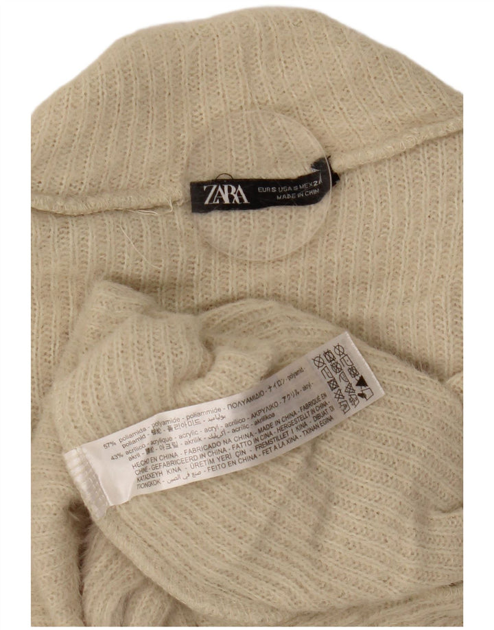 Zara Womens Crop Turtle Neck Jumper Sweater UK 8 Petit Beige Polyamide