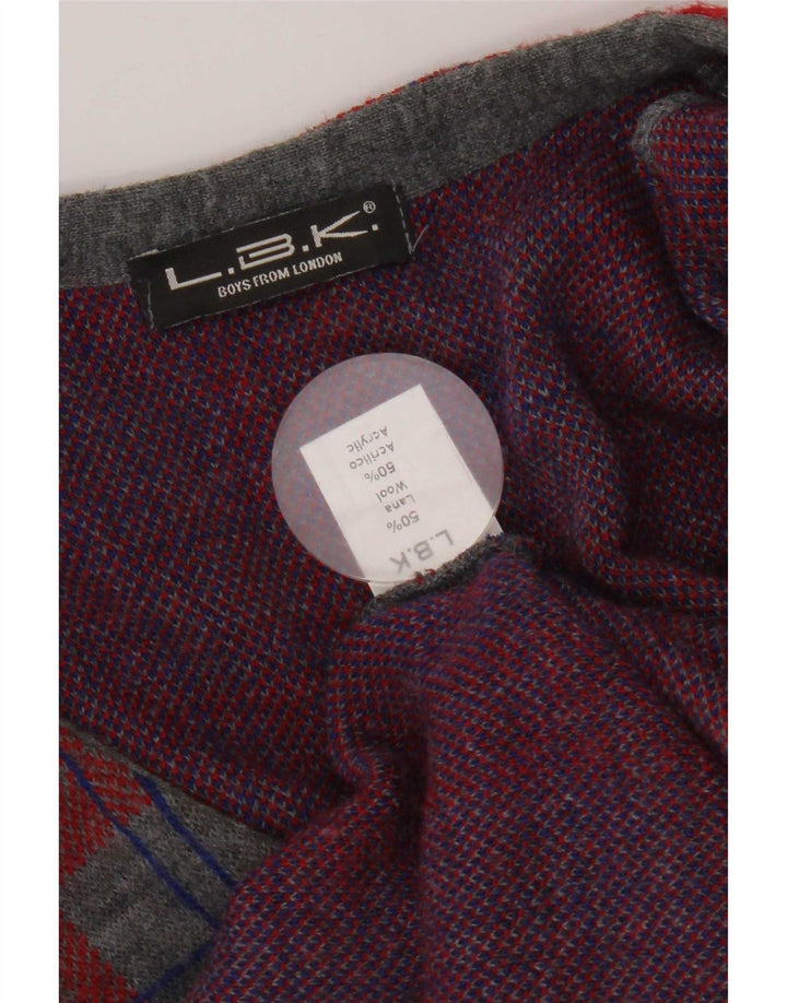 vintage Mens Cardigan sans manches Pull Petite laine à carreaux gris
