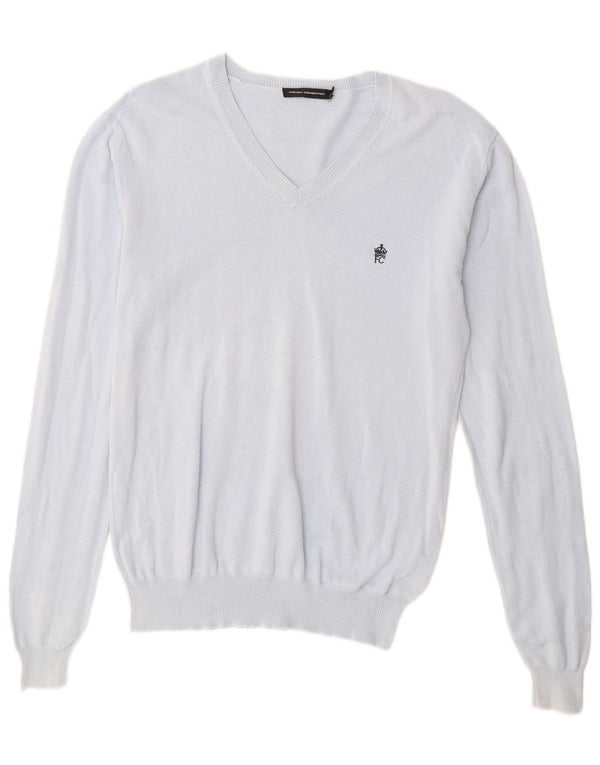 French Connection Pull col V pour femme UK 44 Bleu moyen Coton
