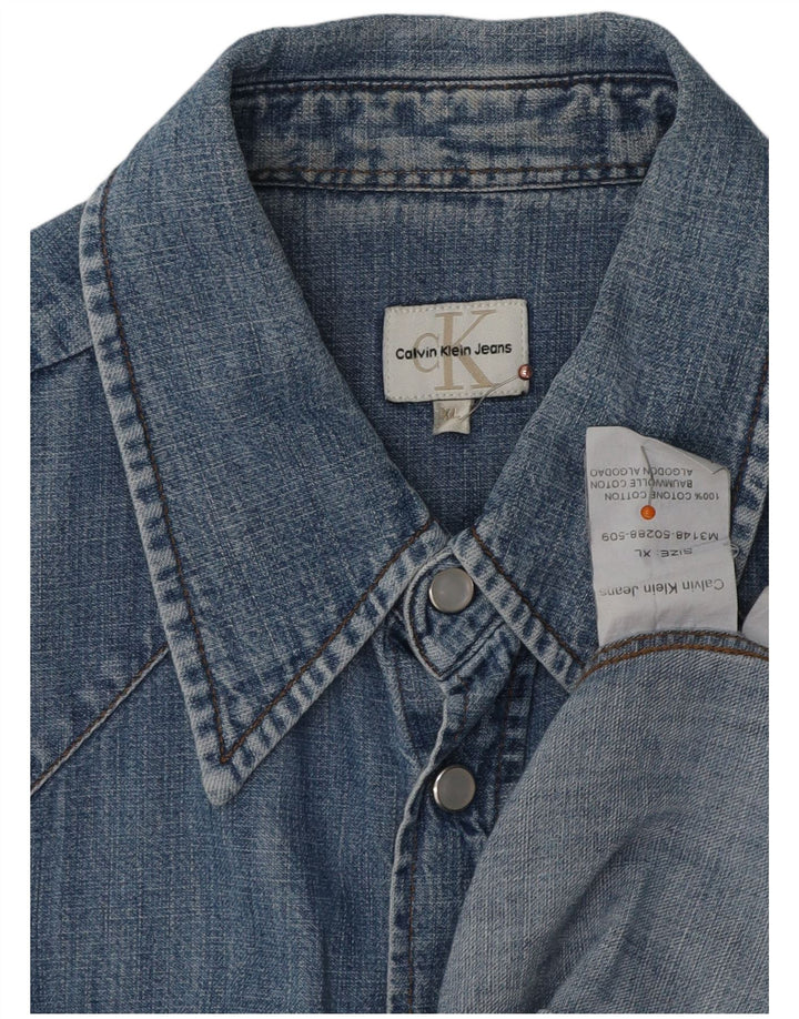 Calvin Klein Jeans Chemise en jean à manches courtes pour femme UK 18 XL Bleu Coton