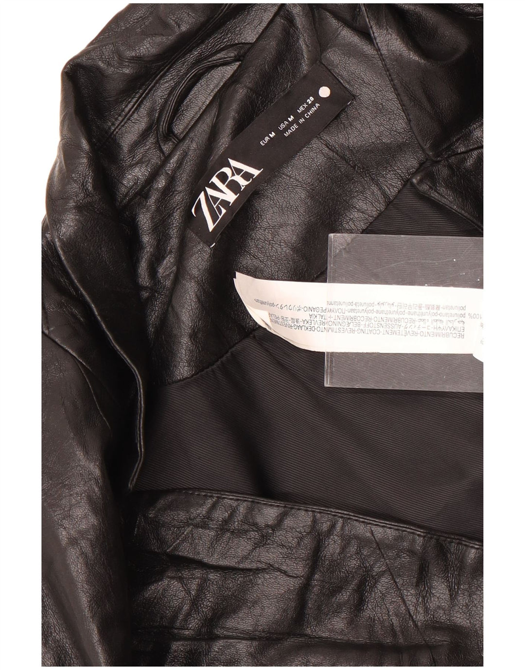 Zara Veste blazer en simili cuir à 1 bouton pour femme UK 14 Noir moyen