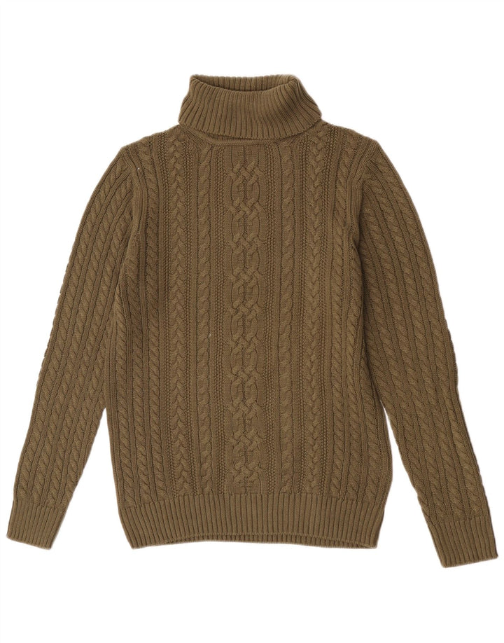 vintage Mens Roll Neck Jumper Pull Moyen Vert Coton