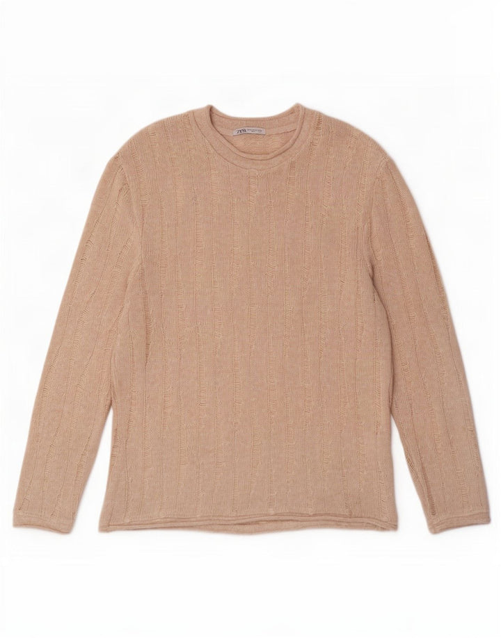 Zara Pull Col Roulé Homme Beige Moyen Moucheté Polyester