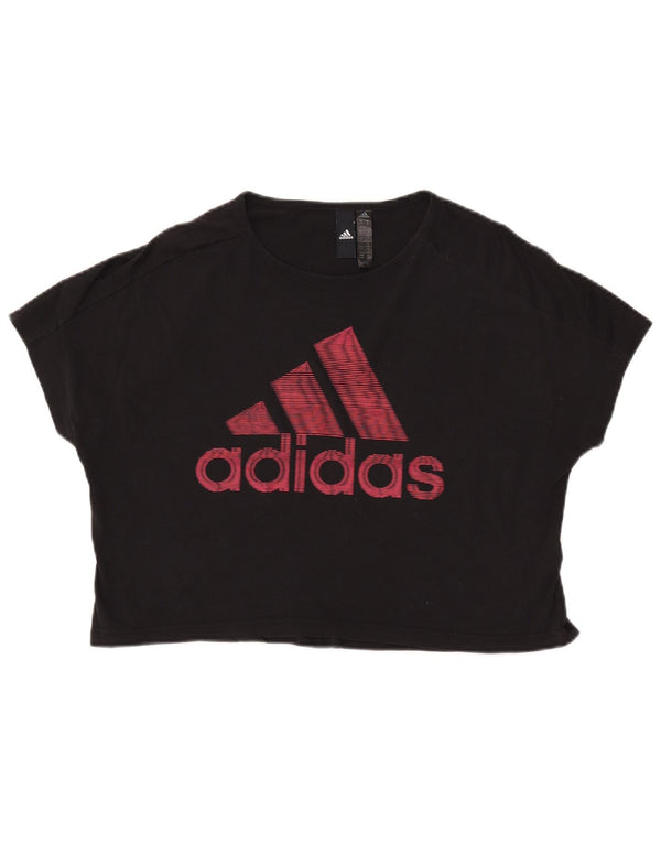 ADIDAS T-shirt court graphique pour femme UK 12/14 Coton noir moyen