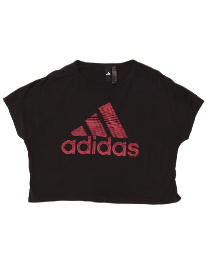 ADIDAS T-shirt court graphique pour femme UK 12/14 Coton noir moyen