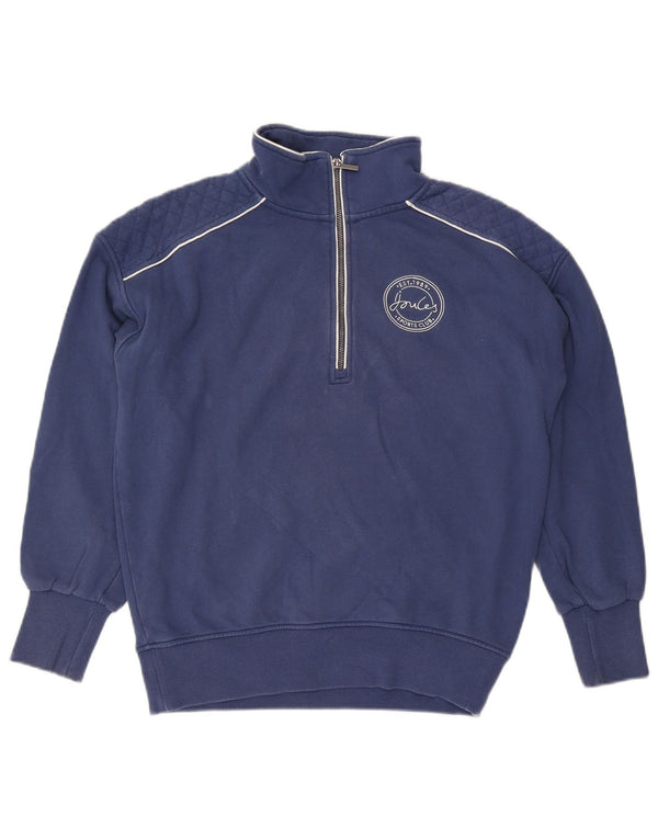 Joules Womens Zip Neck Sweatshirt Jumper UK 14 Large Bleu Coton