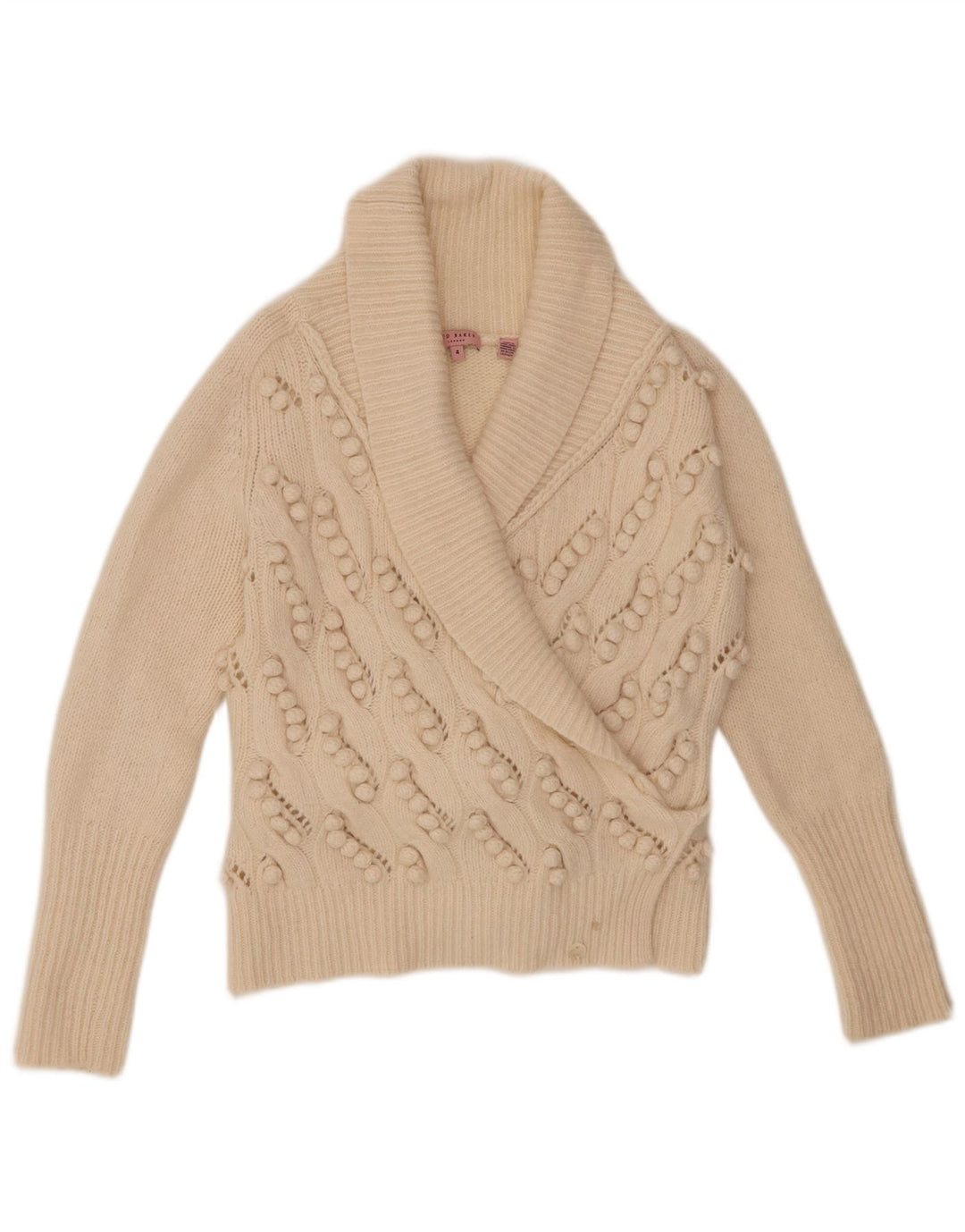 Ted Baker Femmes Wrap Cardigan Pull Taille 4 Grande Laine Beige