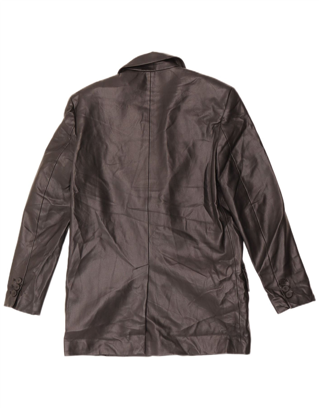 Zara Veste blazer surdimensionnée en simili cuir à 2 boutons pour femme UK 6 XS Noir