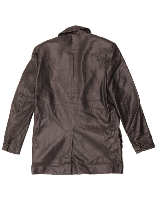 Zara Veste blazer surdimensionnée en simili cuir à 2 boutons pour femme UK 6 XS Noir