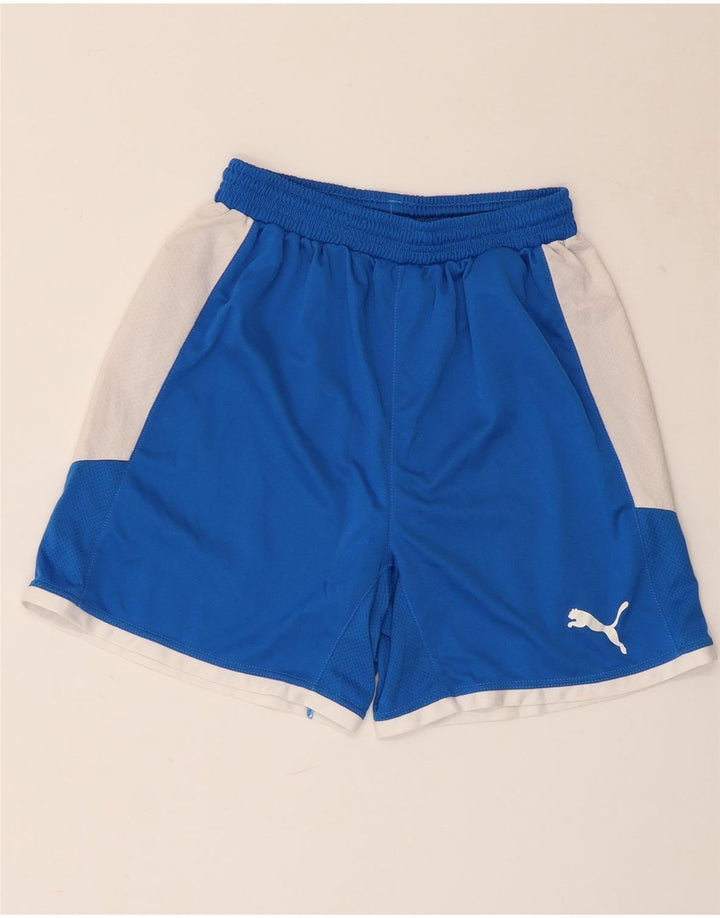 PUMA Short de sport pour hommes, petit, bleu, color block, polyester