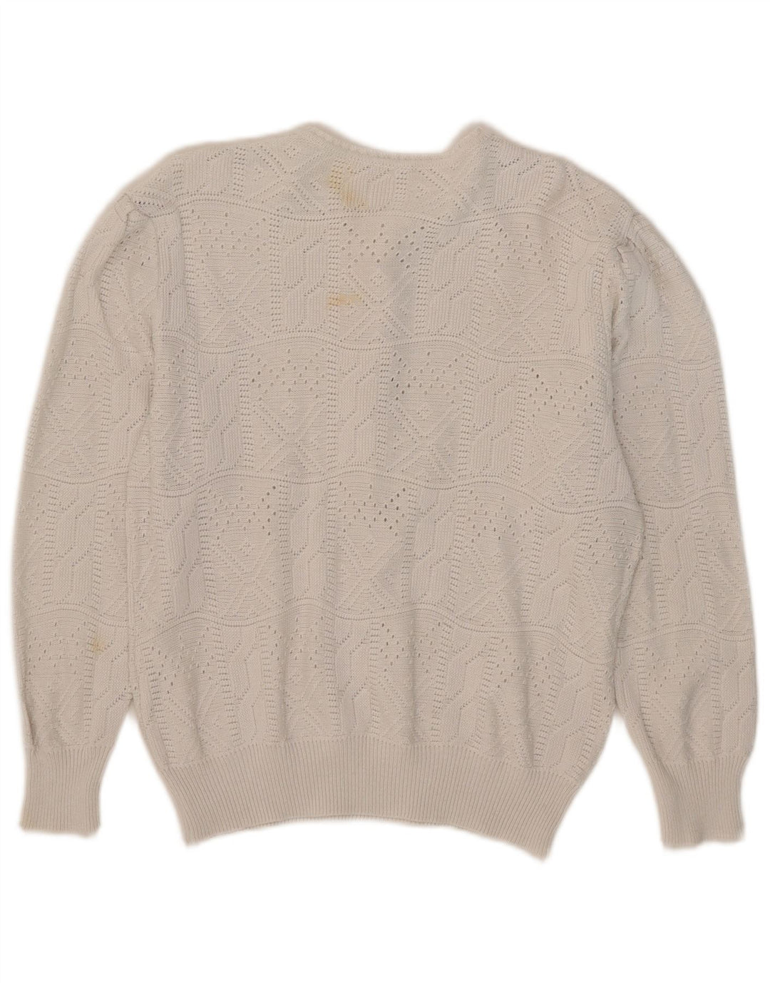 vintage Femme Bouton Neck Jumper Pull IT 42 Acrylique Blanc Moyen