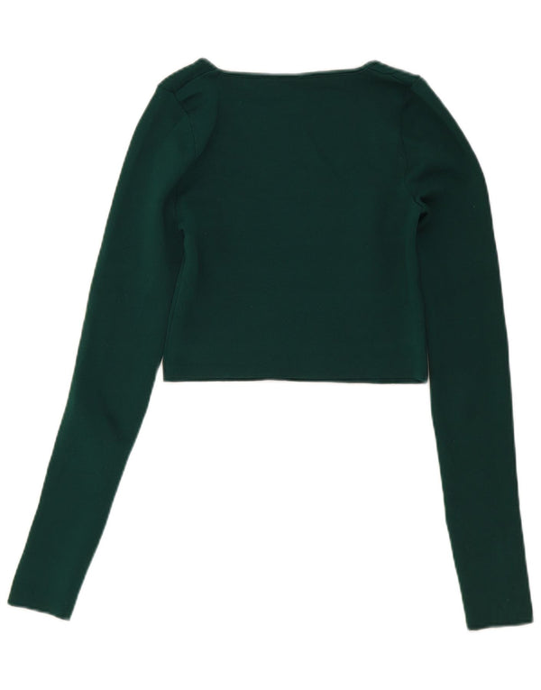 Zara Womens Crop Top Manches Longues UK 8 Petit Vert