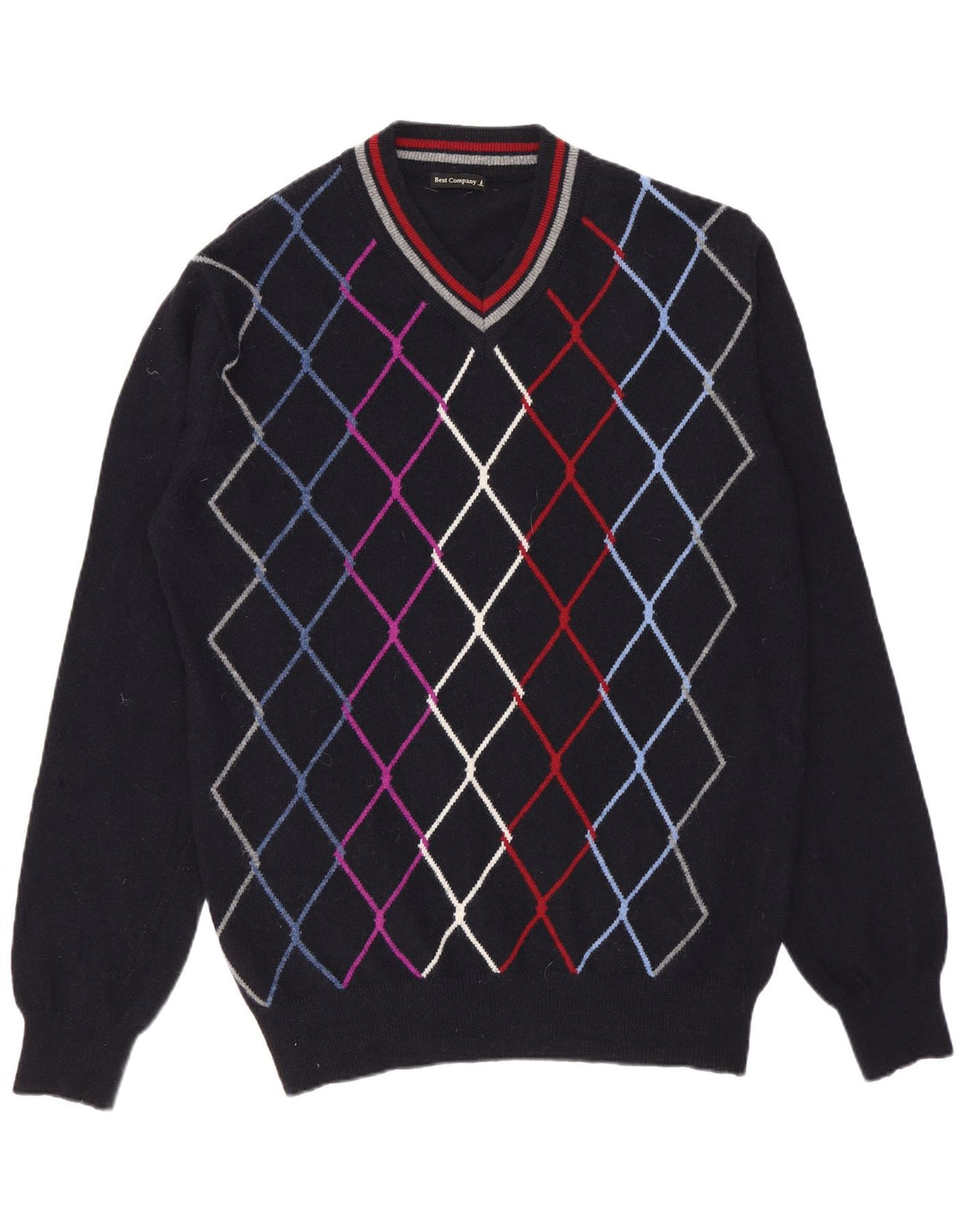 Best Company Pull col V pour homme Bleu marine moyen Argyle/Diamant