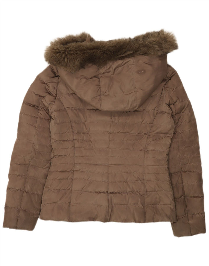ARMANI JEANS Veste matelassée à capuche pour femme IT 40 Small Marron Polyester