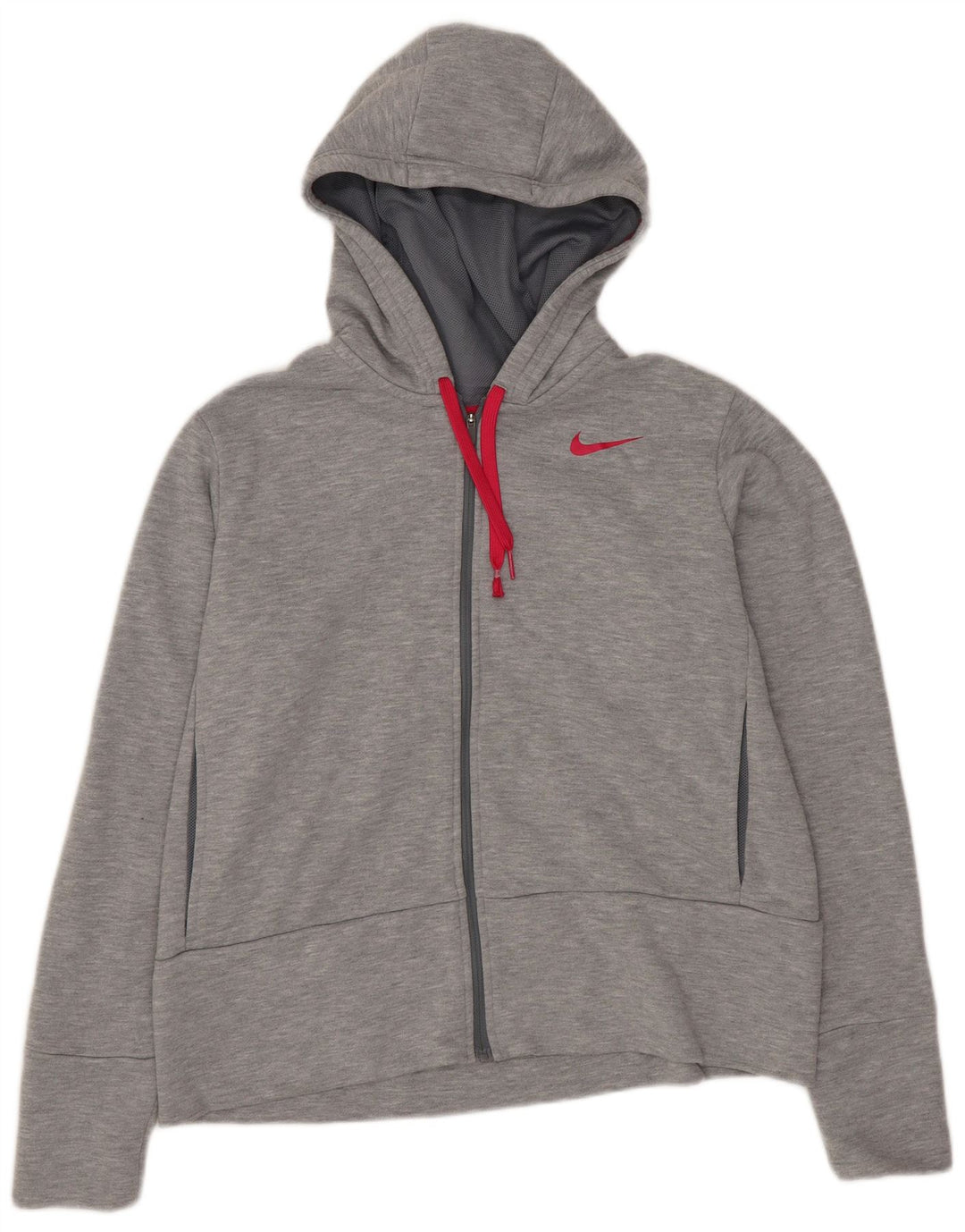 Nike Femme Dri Fit Surdimensionné Zip Sweat À Capuche UK 10 Petit Gris Polyester