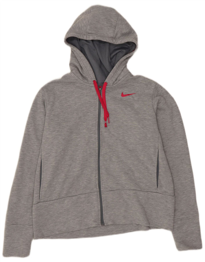 Nike Femme Dri Fit Surdimensionné Zip Sweat À Capuche UK 10 Petit Gris Polyester
