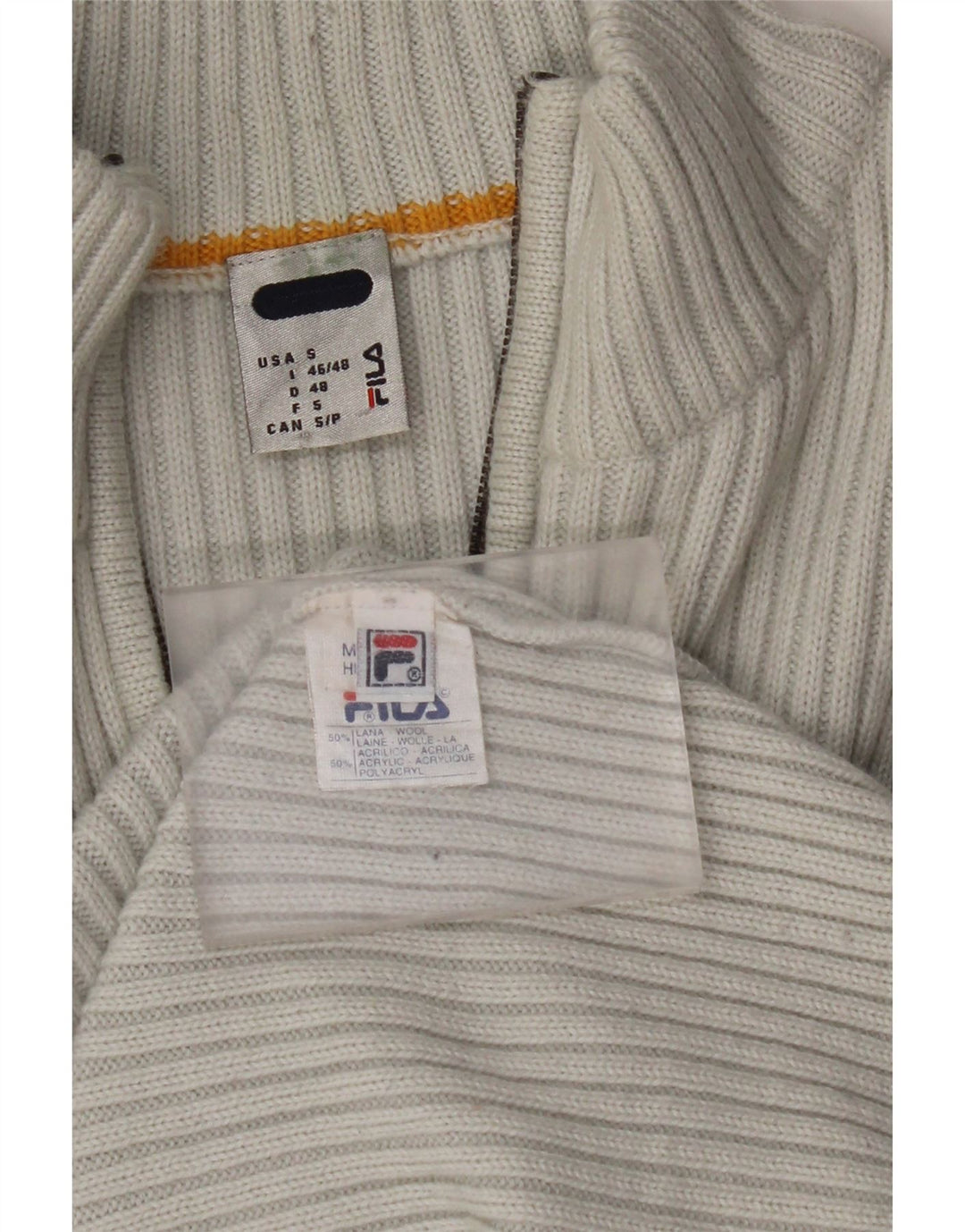 FILA Pull à col zippé pour femme UK 10 Petite laine rayée grise