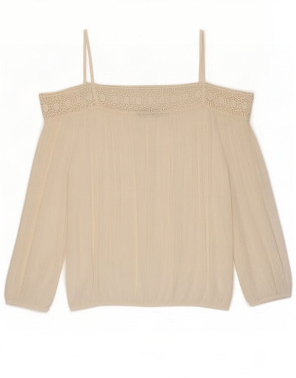 Zara Haut surdimensionné à manches 3/4 pour femme, épaules dénudées, UK 10, petite viscose blanche