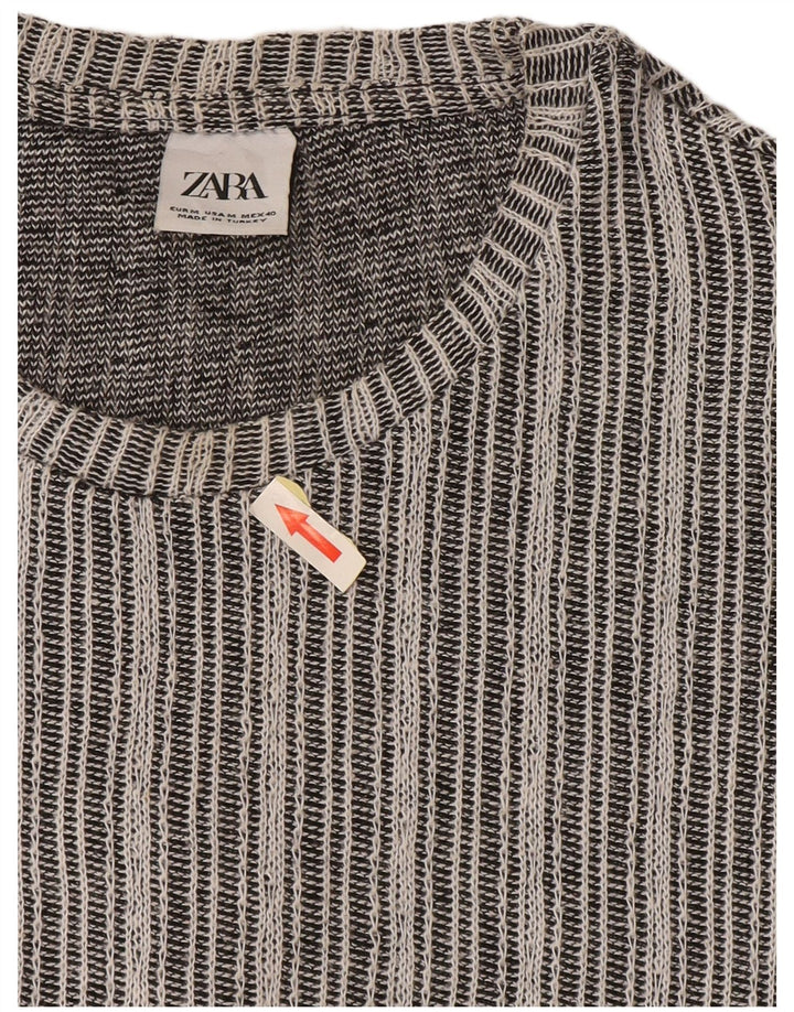 Zara Mens T-Shirt Top Medium Grey Striped Cotton