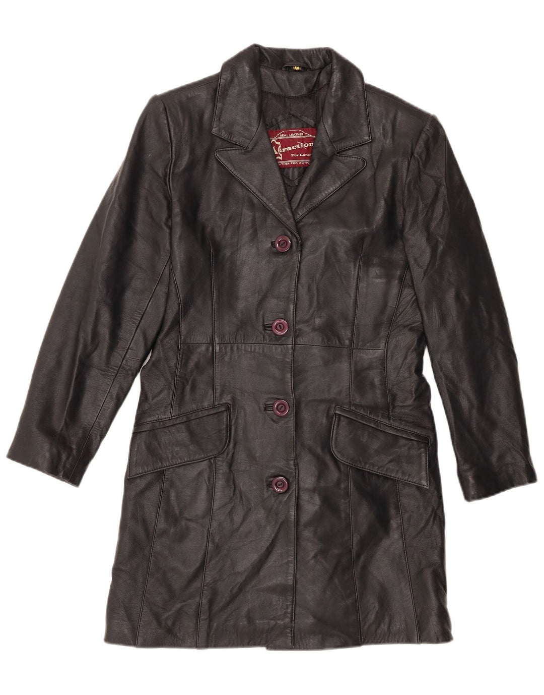 manteau en cuir femme vintage UK 12 Cuir noir moyen