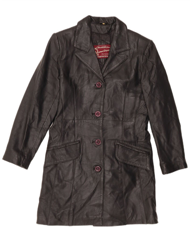 manteau en cuir femme vintage UK 12 Cuir noir moyen