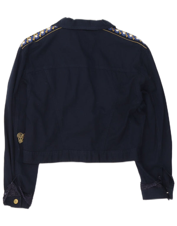 Brevetti Womens Crop Loose Fit Bomber Jacket UK 10 Petit Bleu Marine Coton