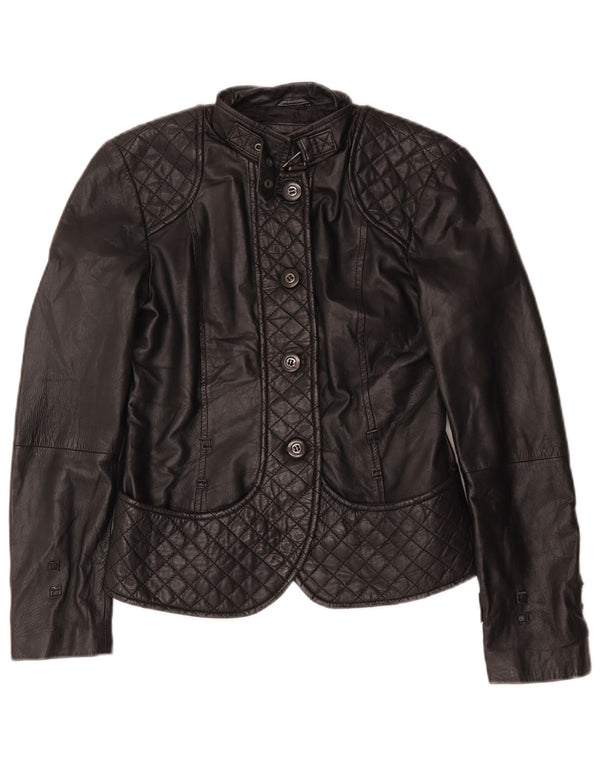 Zara Veste en cuir pour femme UK 12 Medium Noir