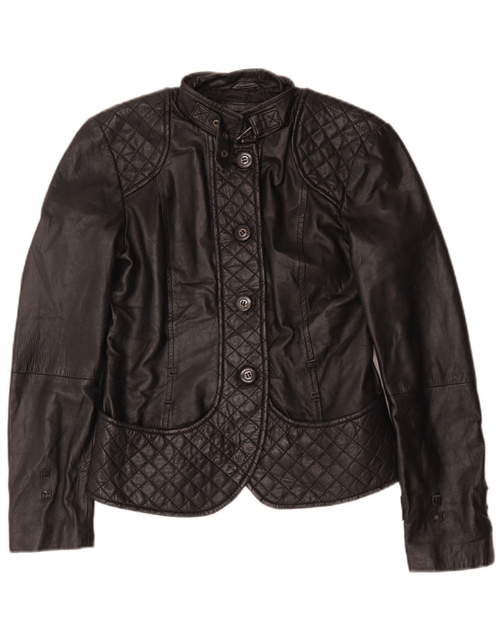 Zara Veste en cuir pour femme UK 12 Medium Noir