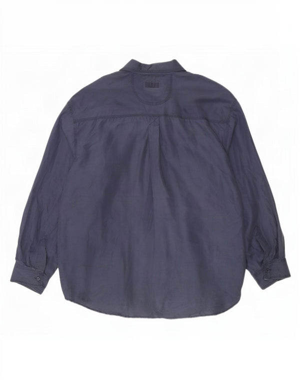 Chemise Homme Vintage XL Soie Bleu Marine