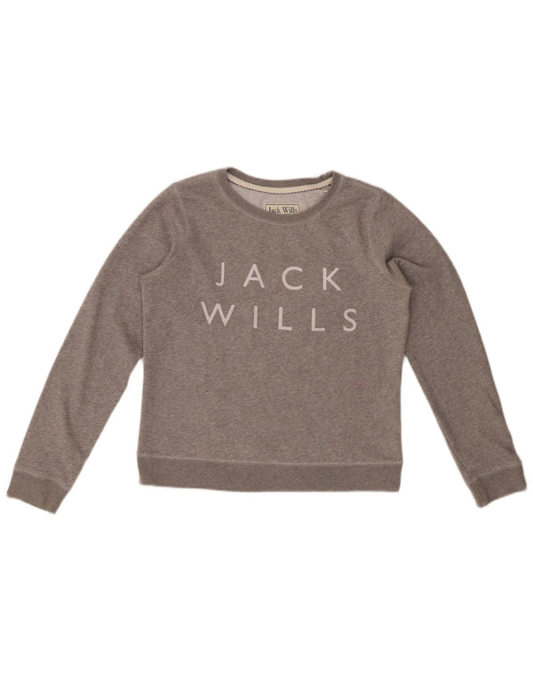 JACK WILLS Sweat-shirt graphique pour femme UK 12 Gris moyen moucheté