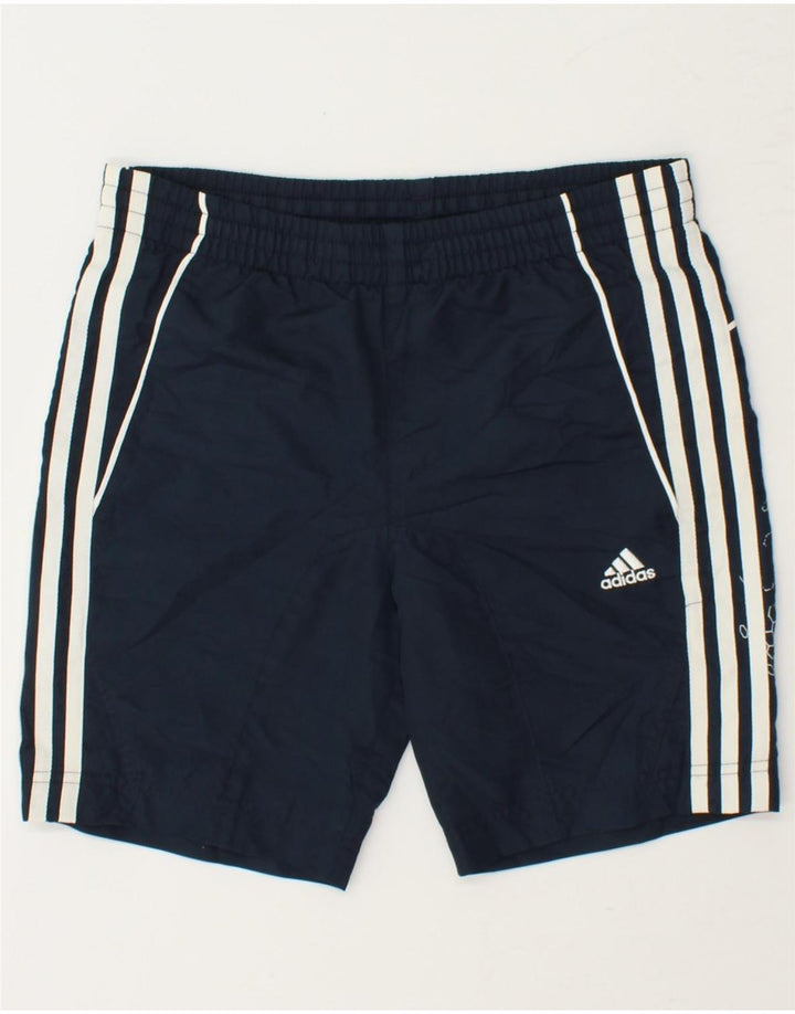 ADIDAS Boys Graphic Sport Shorts 9-10 Years  Navy Blue Polyester Vintage Adidas and Second-Hand Adidas from Messina Hembry 