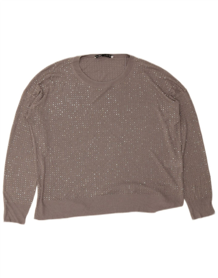 Zara Femme Chemisier Top UK 14 Gris Moyen Pois Viscose