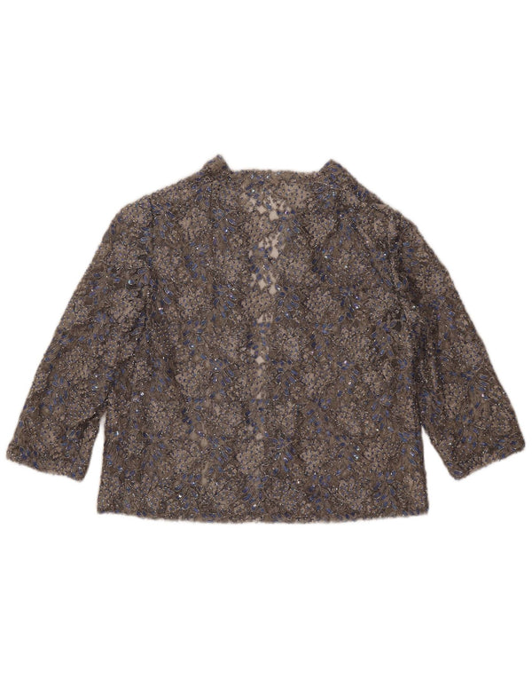 vintage Femmes Dentelle Cardigan Top UK 16 Moyen Gris Floral