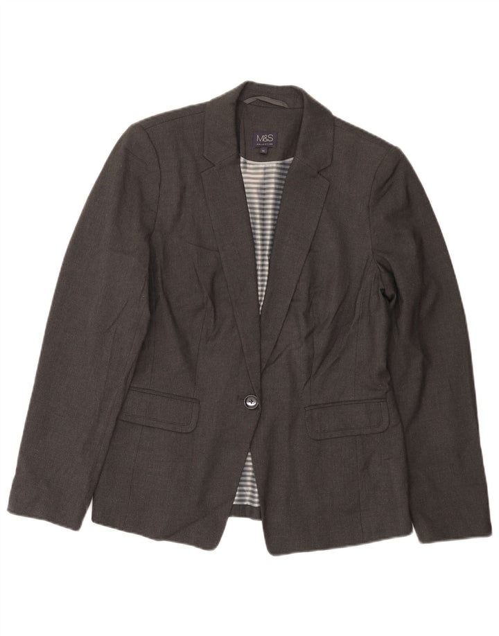 Marks & Spencer Veste blazer à 1 bouton pour femme UK 12 Gris moyen Polyester