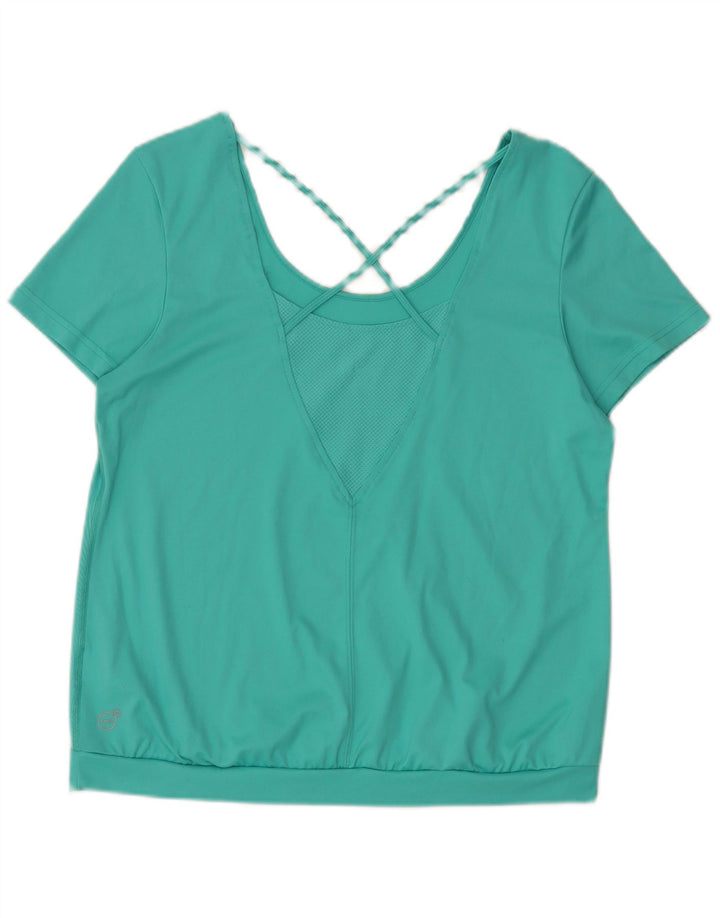 Puma T-Shirt Femme Top UK 16 Large Turquoise Géométrique Polyester