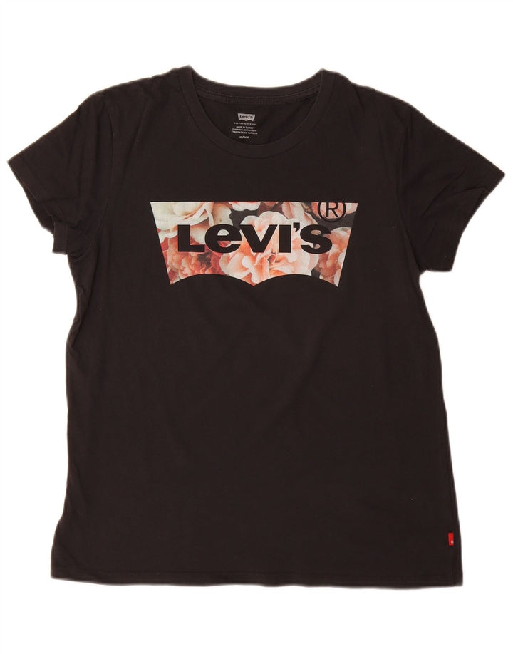 Levi's T-Shirt Graphique Femme UK 14 Noir Moyen