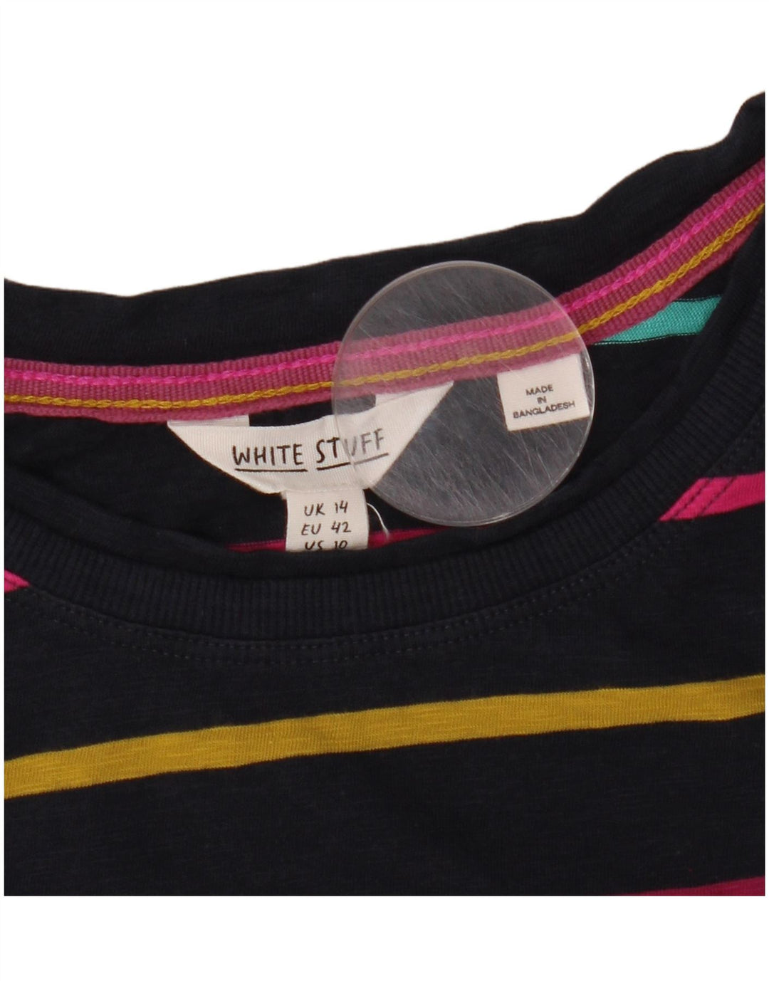 WHITE STUFF Haut à manches longues pour femme UK 14 Large Bleu Marine Rayé