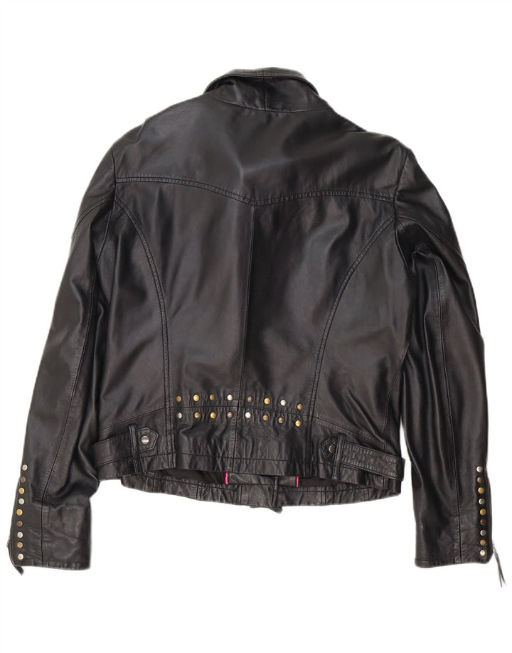 Biba Veste de motard en cuir pour femme UK 14 Cuir noir moyen