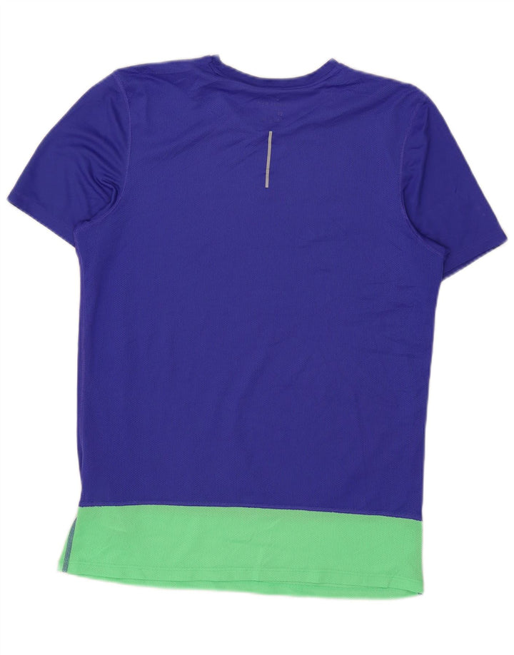 Nike Womens Dri Fit T-Shirt Top UK 14 Bleu Moyen Colorblock Polyester