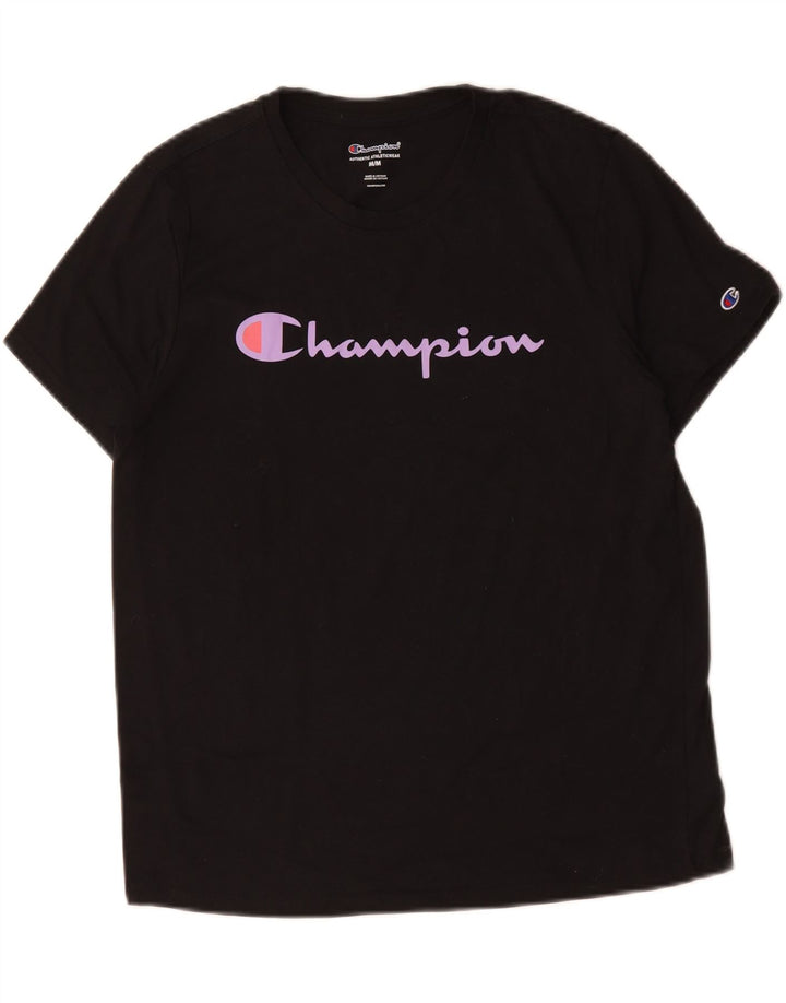 CHAMPION T-Shirt Graphique Femme UK 14 Coton Noir Moyen