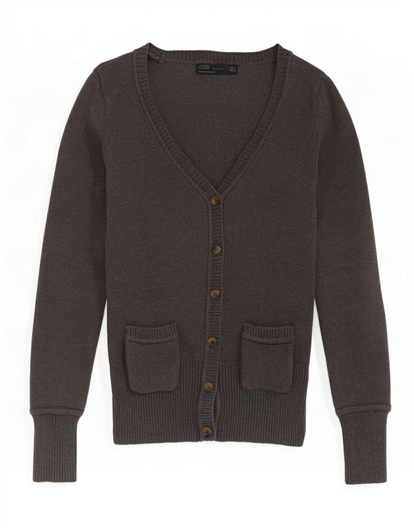 Zara Cardigan Femme Pull UK 12 Coton Gris Moyen