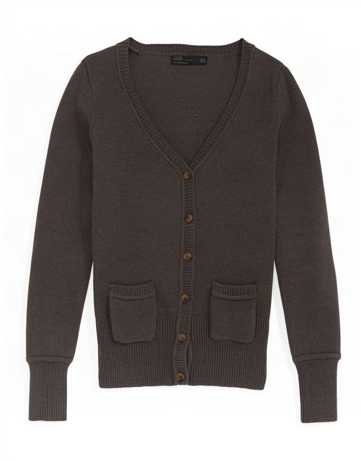 Zara Cardigan Femme Pull UK 12 Coton Gris Moyen
