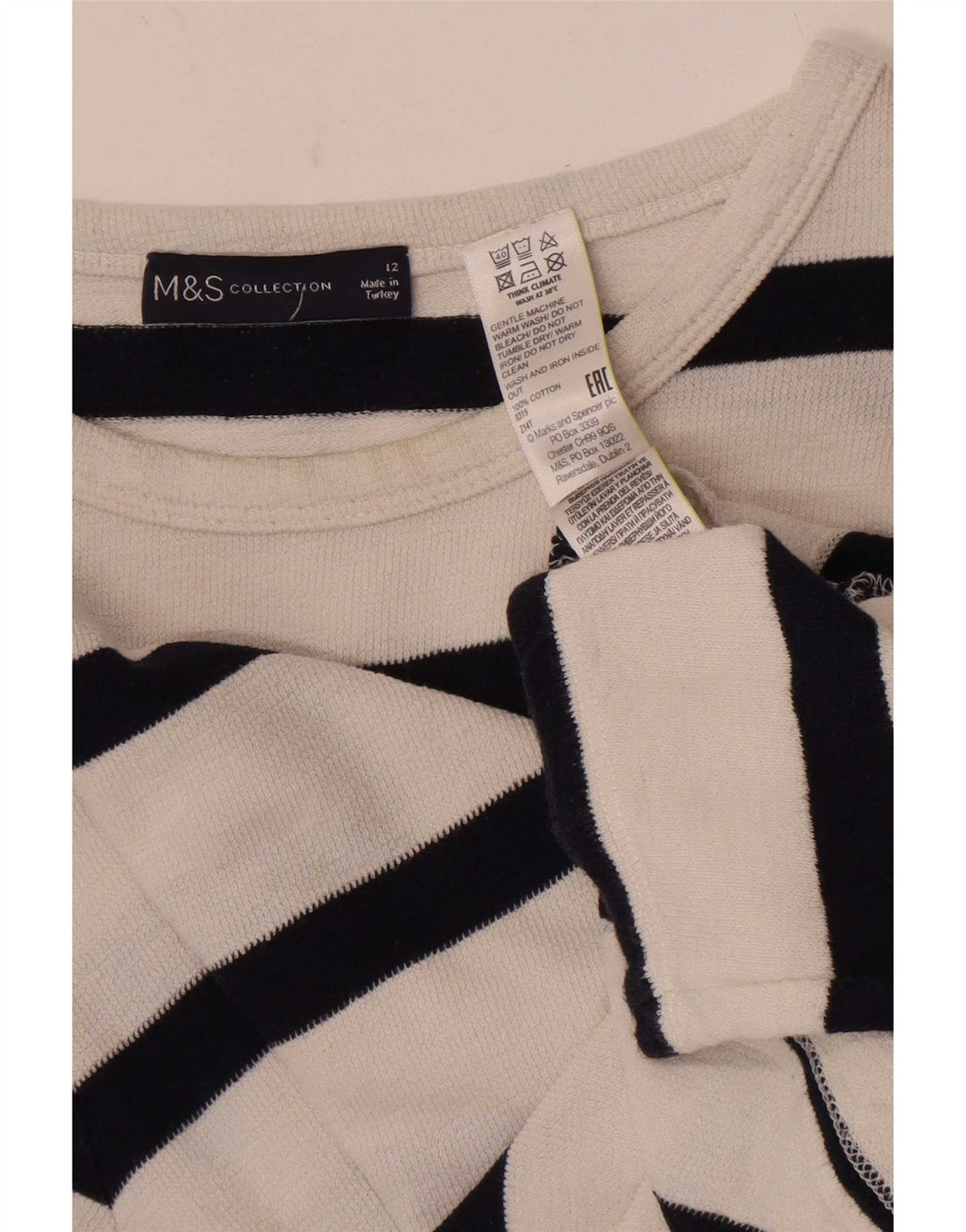 Marks & Spencer Haut à manches longues pour femme UK 12 Coton rayé blanc moyen