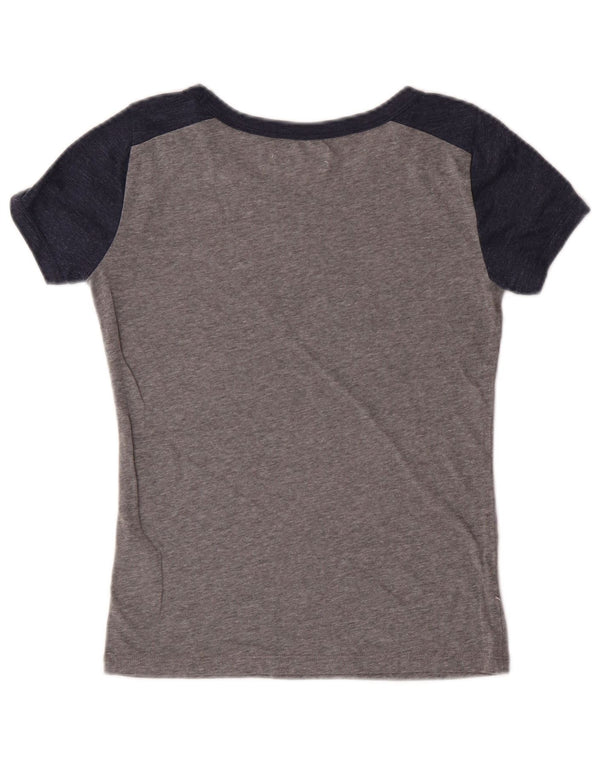 HOLLISTER T-shirt graphique pour femme UK 6 XS Gris Colorblock Coton