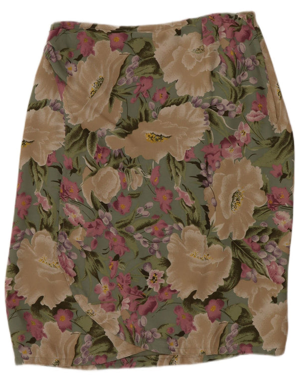 Blunauta Jupe Midi Femme IT 38 XS W28 Soie Florale Verte