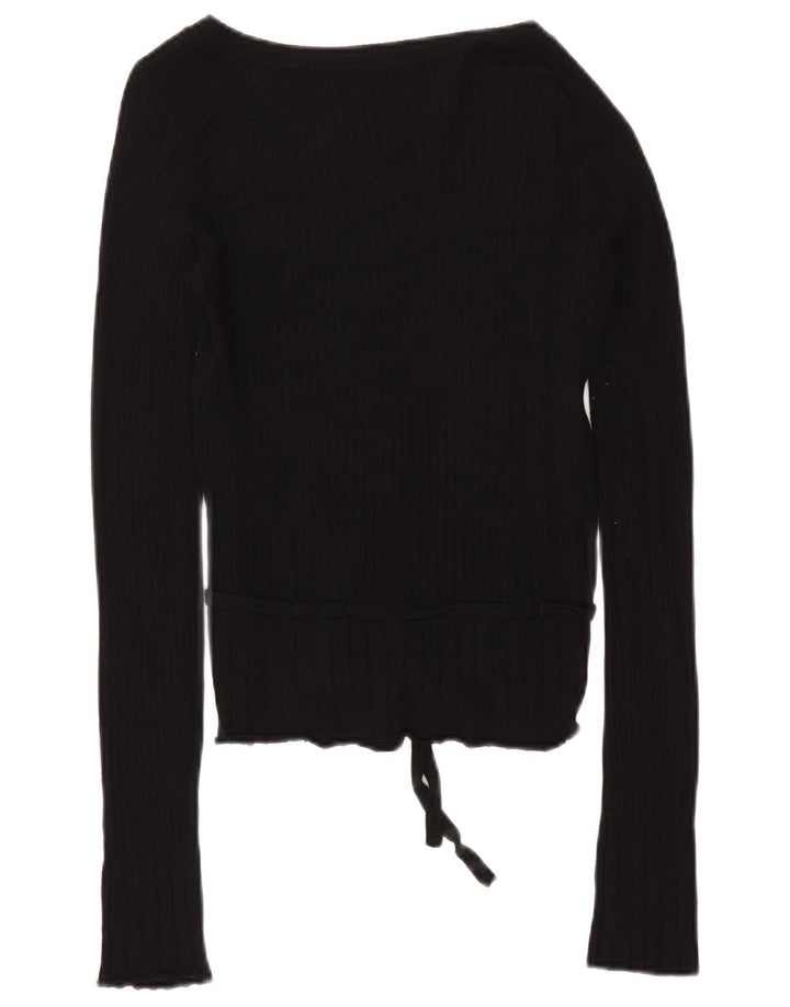 Zara Womens Top Manches Longues UK 14 Large Rayonne Noire