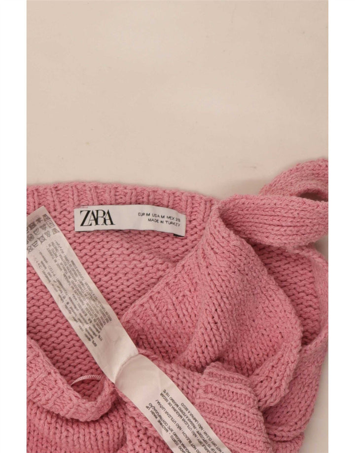 Zara Womens Knit Crop Top UK 12 Coton Rose Moyen