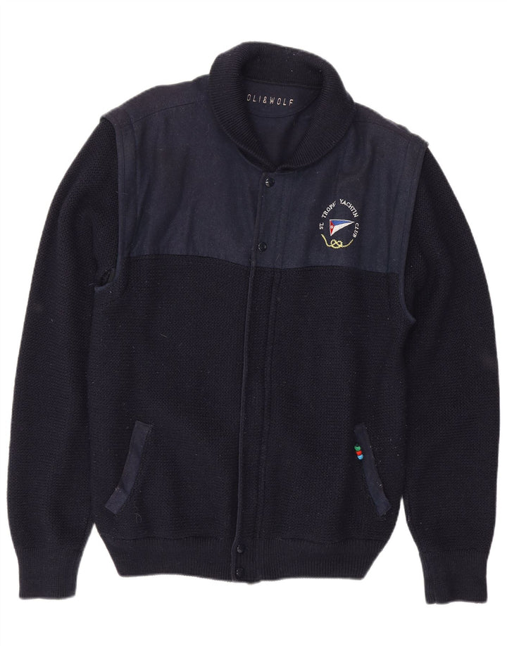 Loli Wolf Cardigan Yachting pour homme en laine color block bleu marine moyen